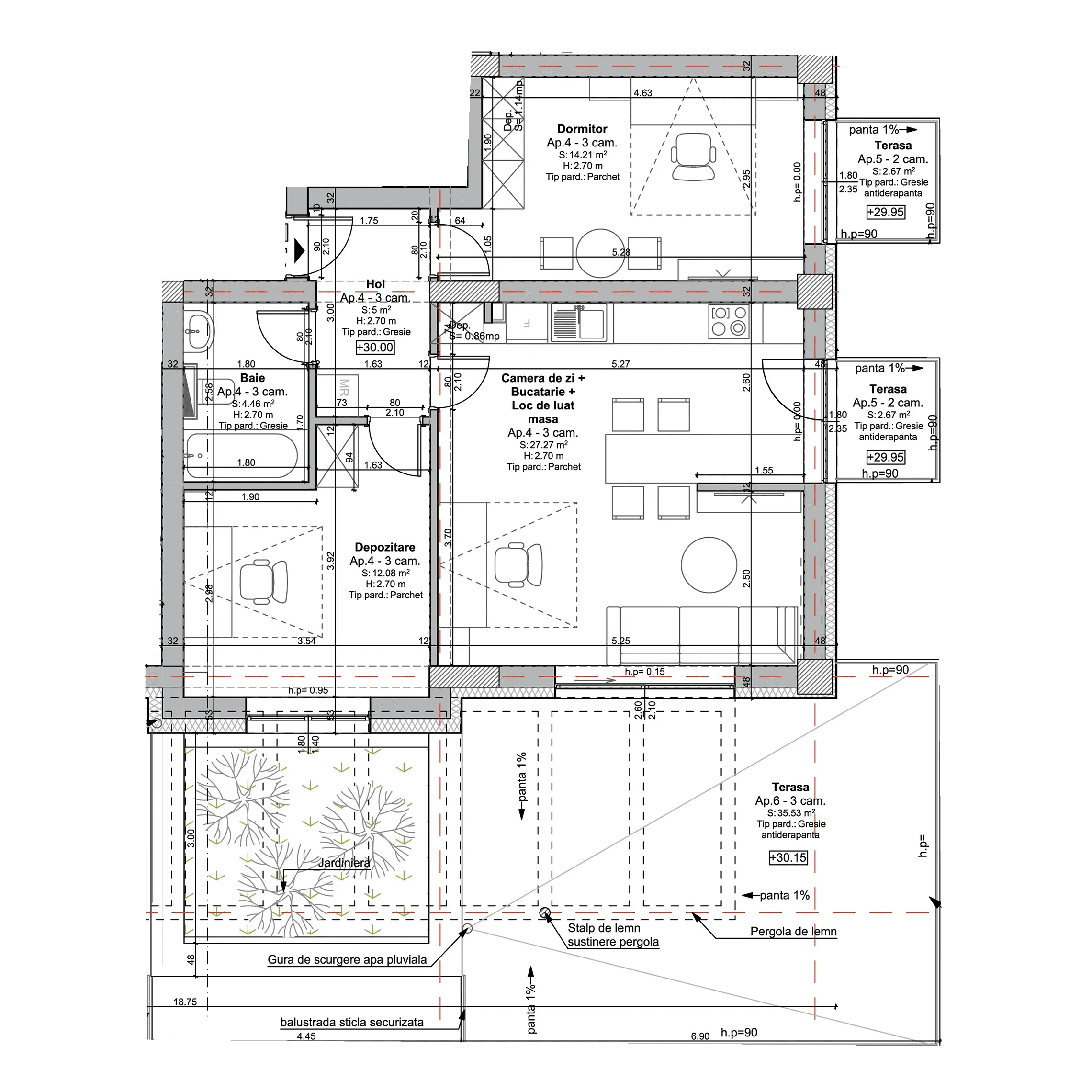 Plan apartament trei camere
