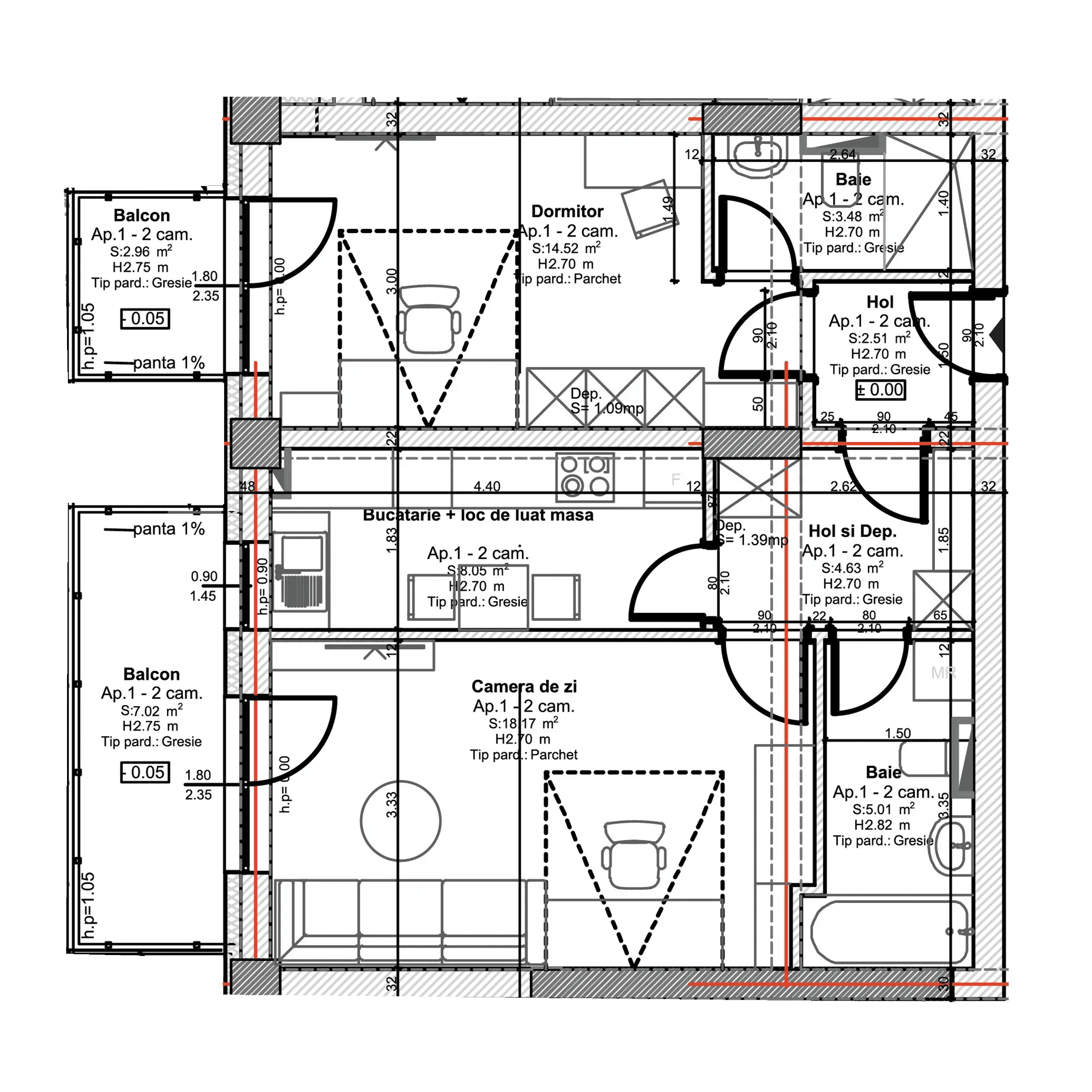 Plan apartament două camere