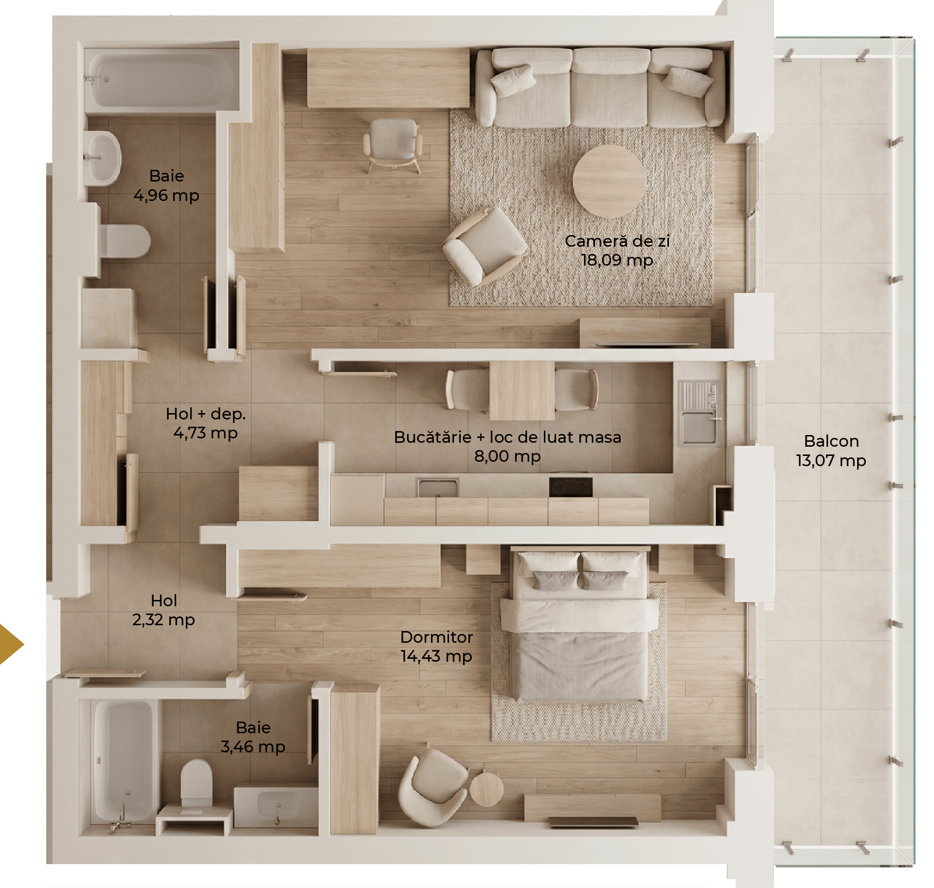 Plan apartament două camere