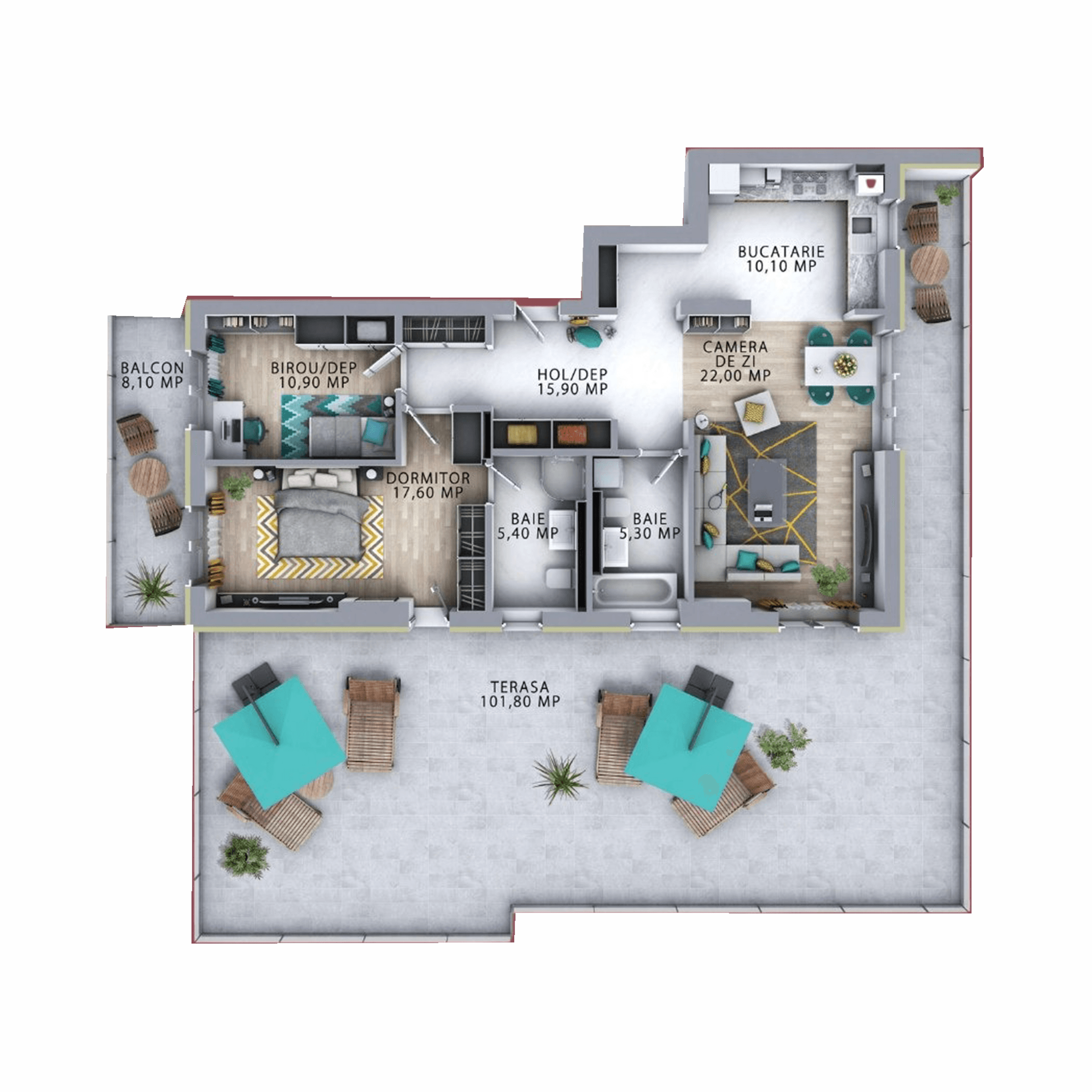 Plan apartament trei camere