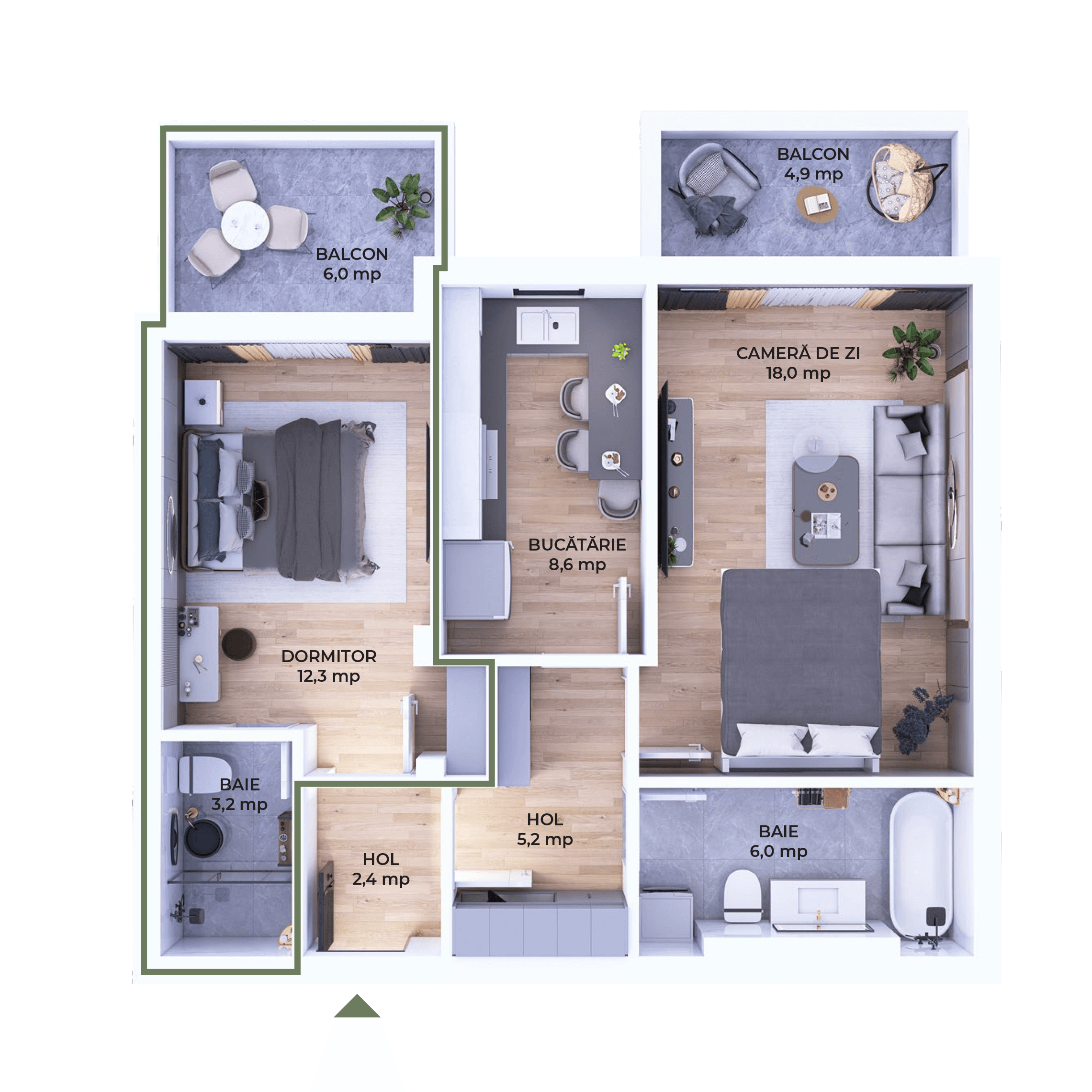 Plan apartament două camere